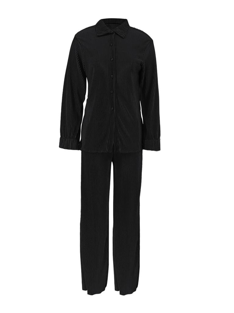 Elegant European & American Women's Solid Color Long Pants Two-Piece Set