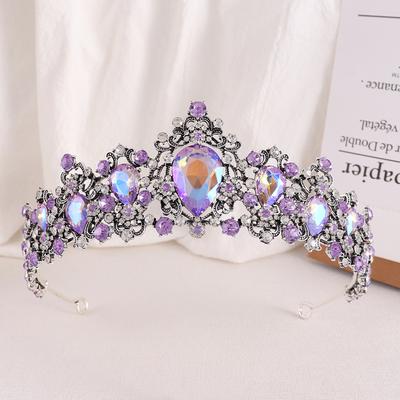 Barocke Retro-Brautkrone, lila Strass-Krone, Stirnband, Hochzeitskleid, Kopfschmuck