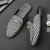 New Men Metal Buckle Half Slippers Loafers Male Casual Patent Leather Mules Moccasins Breathable Slip On Driving Shoes