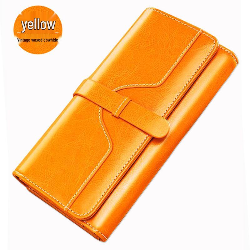 Women's Tri-Fold Genuine Leather Wallet: Large Capacity, Multiple Card Slots, Korean Style Coin Purse with Clasp.