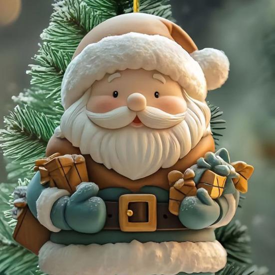 Santa Claus Ornaments 2D Acrylic Cartoon Santa Pendant Christmas Tree Hanging Decoration for Holiday Tree Home Decor