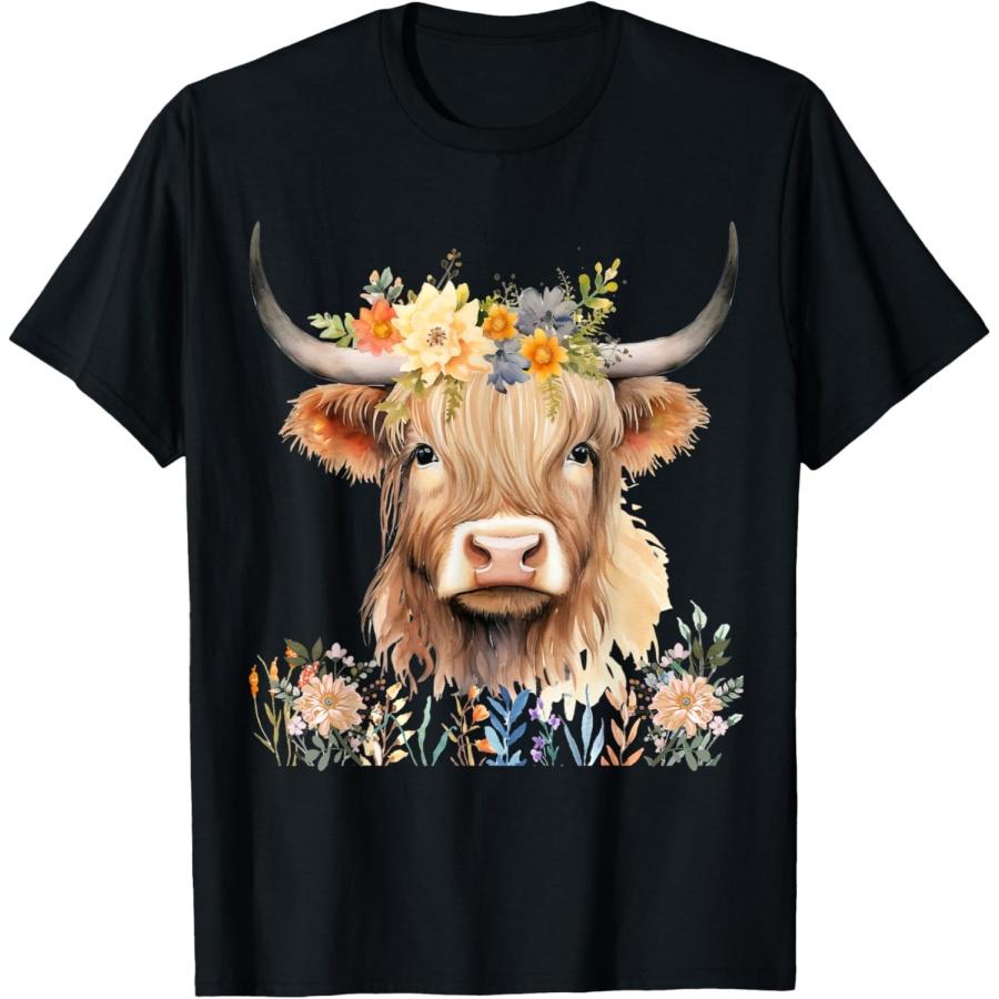 Cute Baby Highland Cow With flowers Calf Animal cow women T-Shirt XXXXXL чёрный