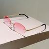 Y2K Vintage Rimless Oval Sunglasses Women Men Luxury Designer Sun Glasses Punk Pink Eyewear Outdoor Vacation