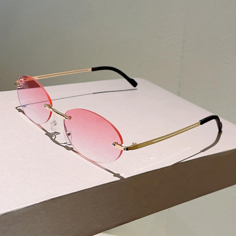 Y2K Vintage Rimless Oval Sunglasses Women Men Luxury Designer Sun Glasses Punk Pink Eyewear Outdoor Vacation