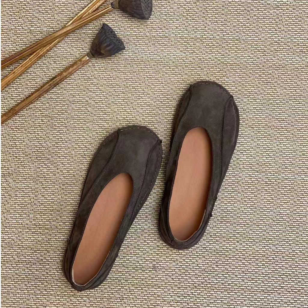 Leather Retro Single Shoes Soft Leather Soft Sole One Pedal First Layer Cowhide Women's Shoes New Flat Shoes