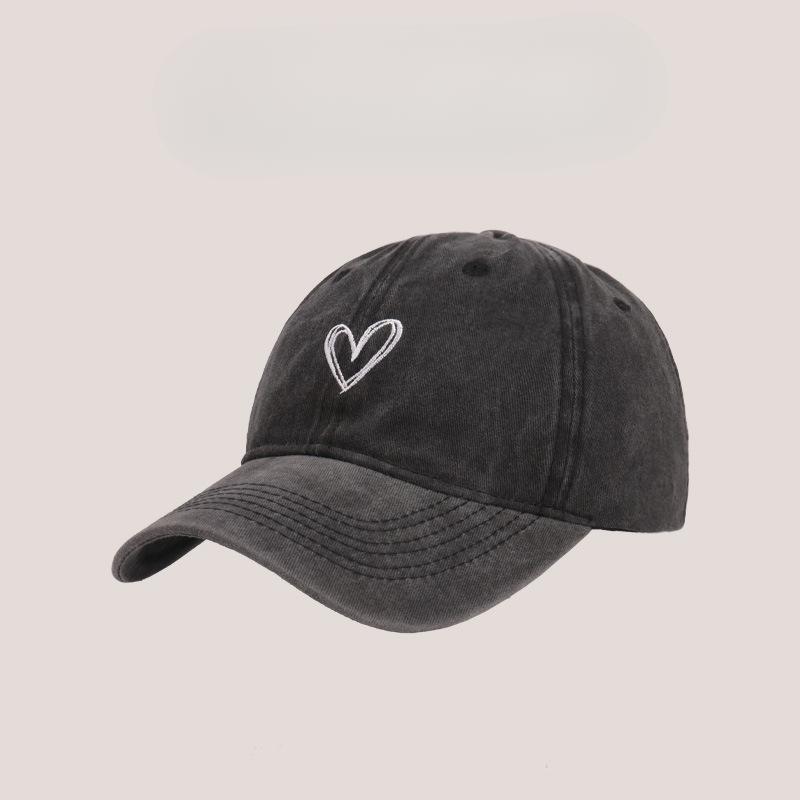 Washed Old Hat for Women with Big Heads and Baseball Cap Retro Sweet and Cool Hot Girl Love Soft Top Baseball Cap Showing Small Face