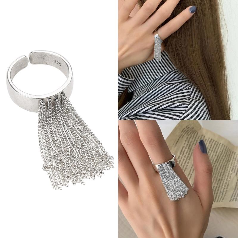 Silver Color Simple Geometric Multilayer Tassel Handmade Opens Ring for Women Men Fashion Personalized Party Jewelry