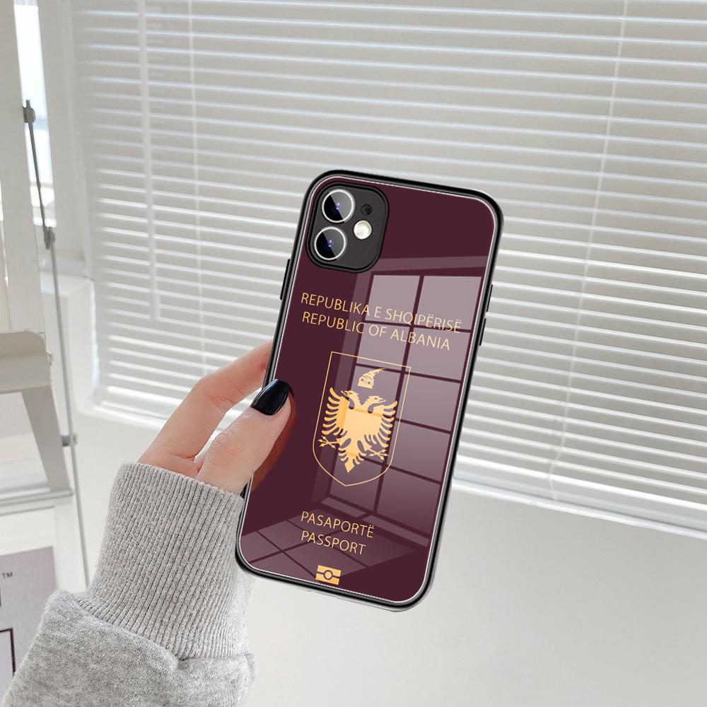 Per IPhone Albania Cassa Del Telefono Del Passaporto di Vetro Temperato 15 14 13 11 12 14 Pro XR XS MAX 8X7 Plus SE 13 14 Pro Mini Coperture
