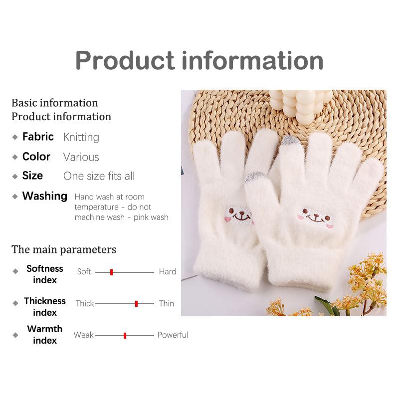 Smile Face Printing Gloves Mobile Phone Touchscreen Knitted Gloves Women Winter Thick Warm Adult Soft Mink Fluffy Gloves
