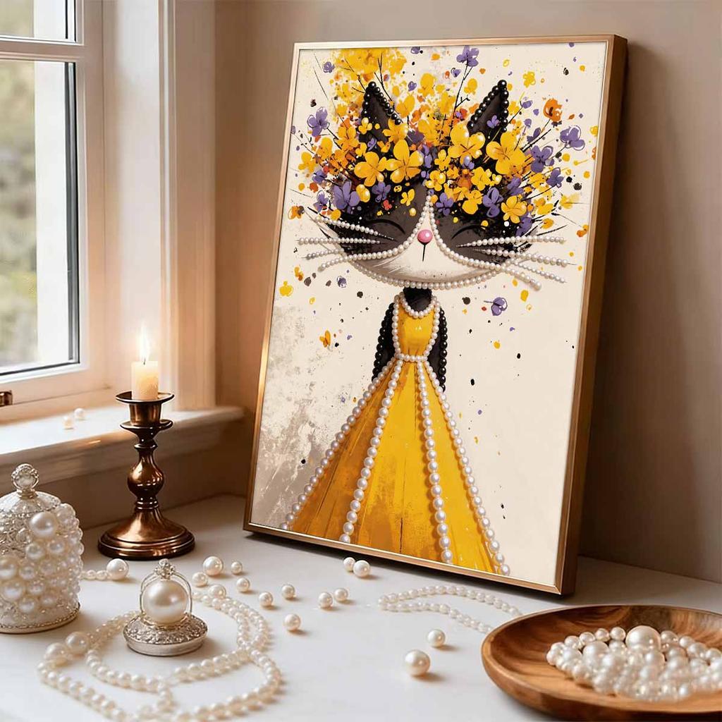 5D DIY Frameless Pearl Painting Cat Princess Pattern Painting Kit Suitable for Home Living Room Bedroom and Other Wall Decoration Art Paintings