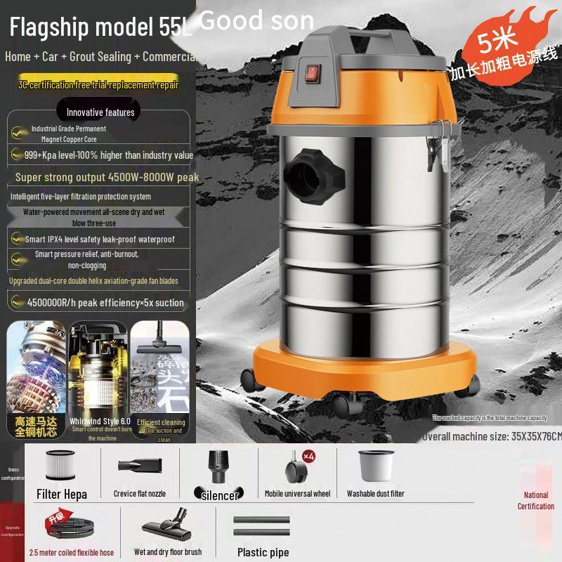 GUTSEN Dual-Use High Suction Wet/Dry Industrial Vacuum Cleaner for Heavy-Duty and Car Cleaning