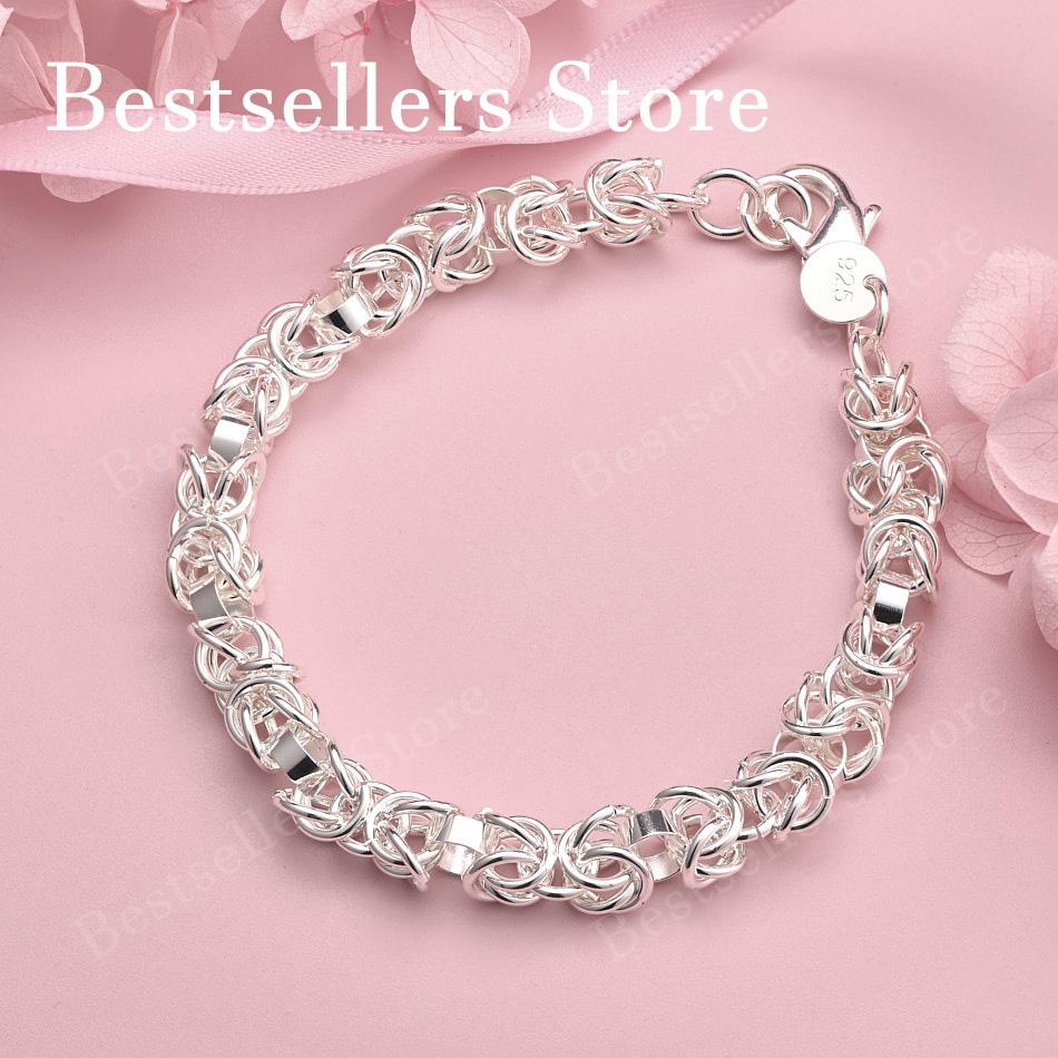 925 Sterling Silver 8-inch Classic Hip-hop Bracelet, Fashionable for Both Men and Women, Party Punk Style Accessories