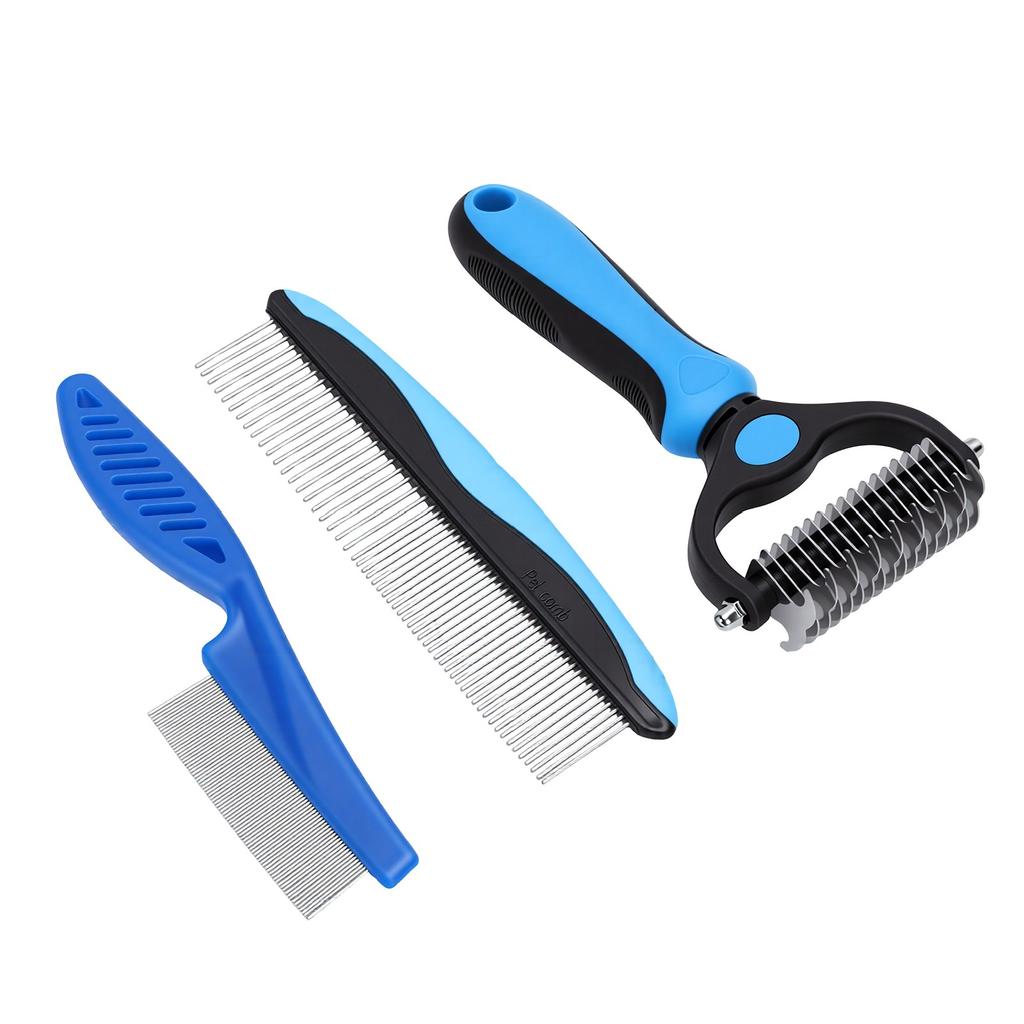 Pet Shedding Brush Set Deshedding Brush Undercoat Rake Flea Comb Pet Grooming Brush Set for Dogs Cats