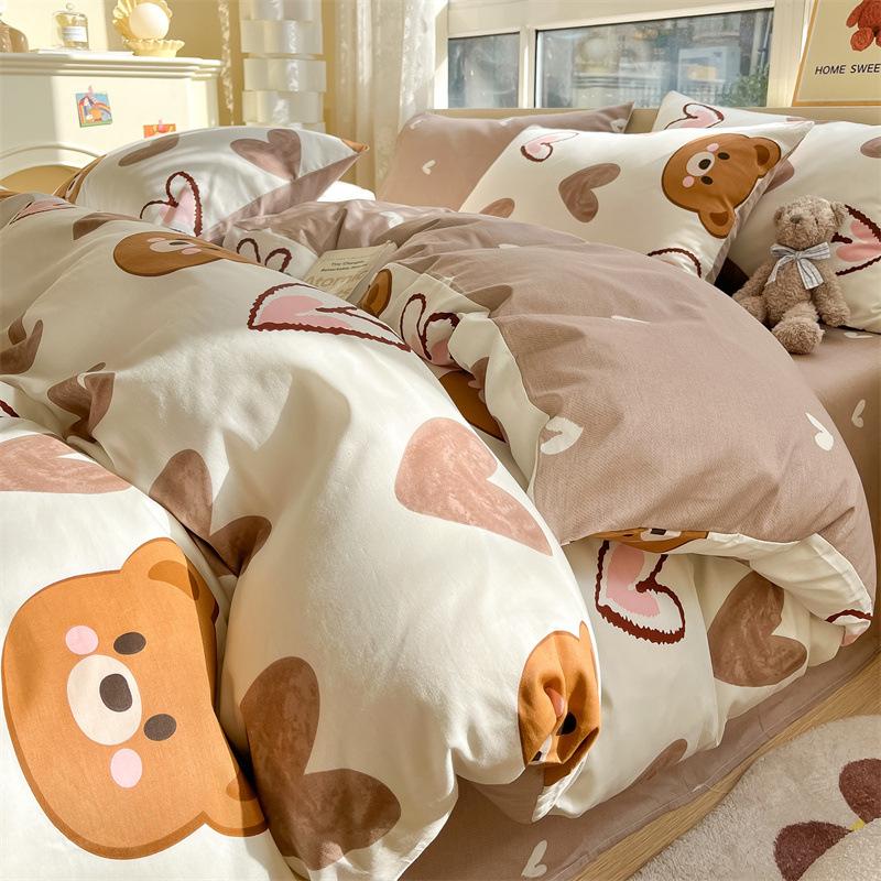 Fire-delt rent bomulls fire-delt sett, ren bomull, friskt og fortykket dynetrekk