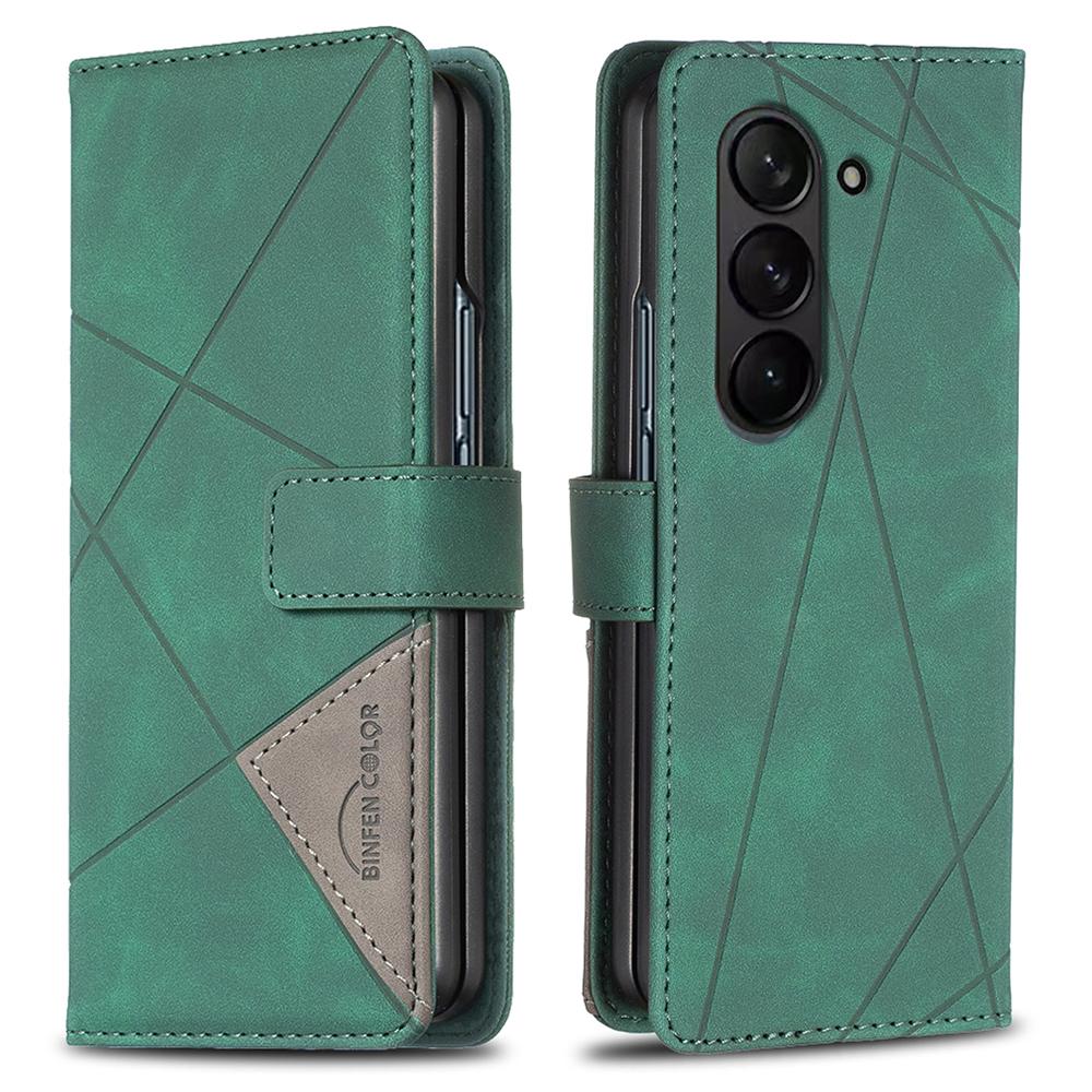 

BINFEN COLOR BF05 Для Samsung Galaxy Z Fold5 5G Чехол-подставка с тиснением для телефона, Обложка-кошелек из ПУ кожи Green