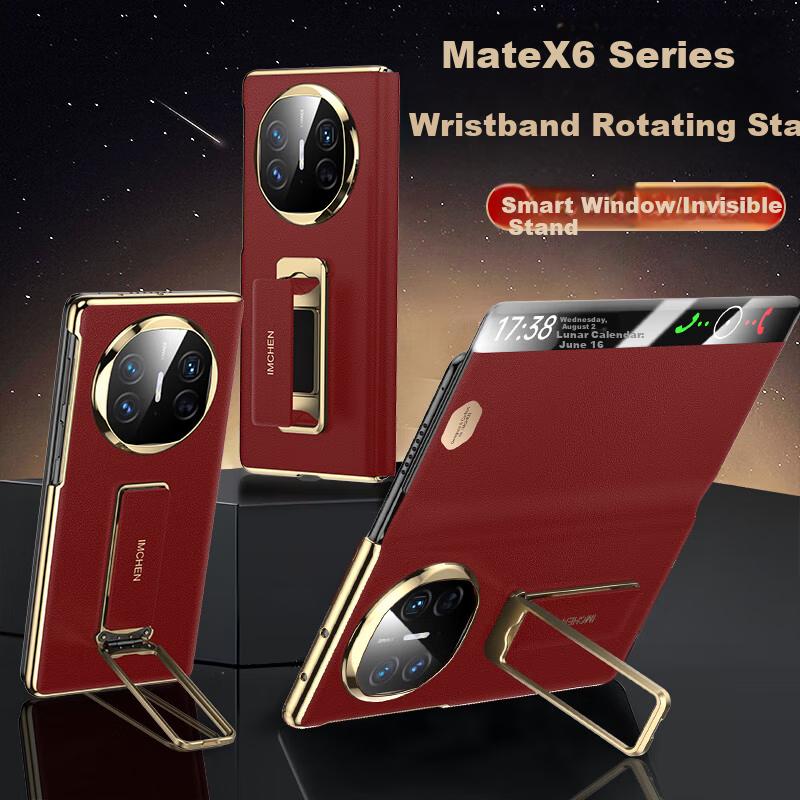 Wristband Stand Flip Cover Smart Window Case for Huawei Mate X7 Foldable Screen Protective Case Shockproof Business - Red