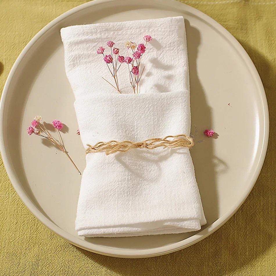 12PCS Cotton Linen Wedding Napkins 40X40cm Kitchen Tableware Towel,Soft Cloth, Reusable For Party Birthday Wedding Decor