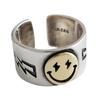 Adjustable Open Face Ring With Smiley Design Plated Copper Unisex Retro Style Statement Jewelry Finger