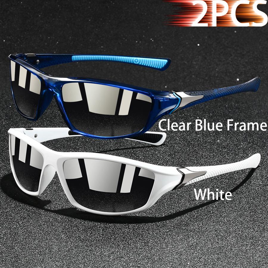 2 Pieces Fashion Vintage Sports Sunglasses Men Women Fishing Running Cycling  Sport Man Sun Glasses Anti-Glare UV400 Eyewear