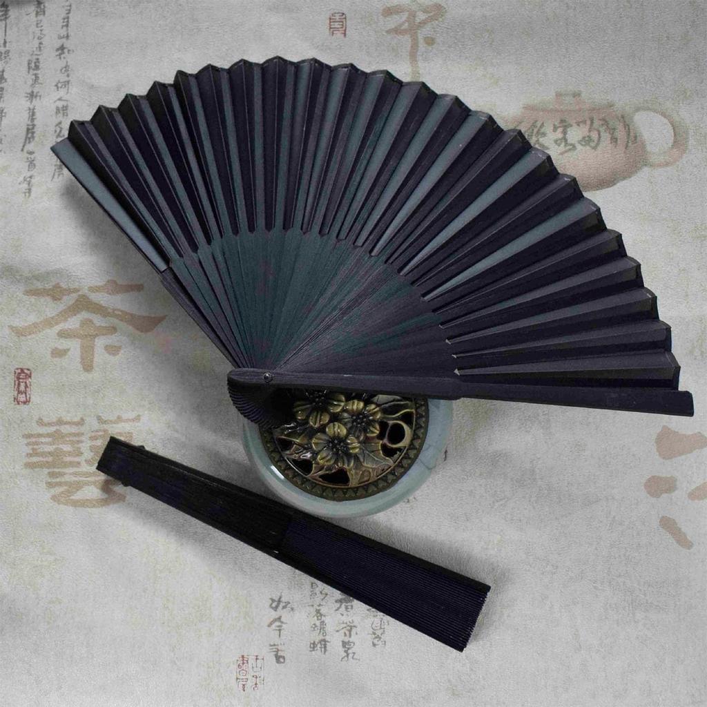 Folding Black Japanese Japanese Accessory [Mirhua] Fan, Black, Plain, Frame, Style, Bamboo, Durable, Stylish, Lightweight, Unisex, Festival,