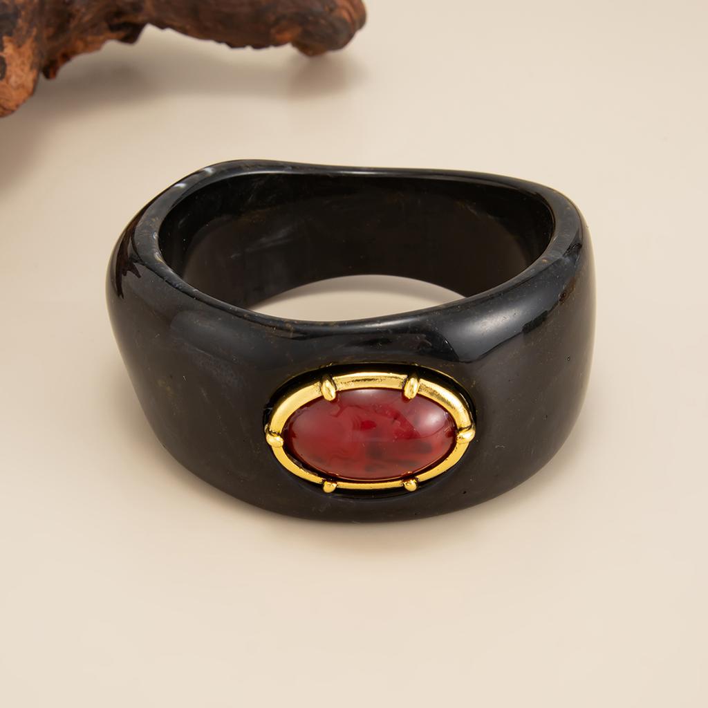 Salircon Vintage Exaggerated Inlay Red Stone Resin Acrylic Stack Bracelet Women Punk Geometric Chunky Wide Cuff Bangle Jewelry