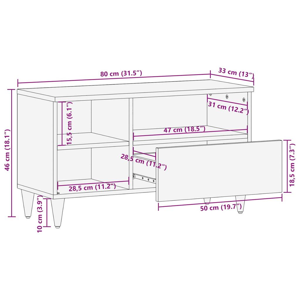 Storage Cabinet Multi Color 80 X 33.5 X 46 Cm Solid Mango Wood