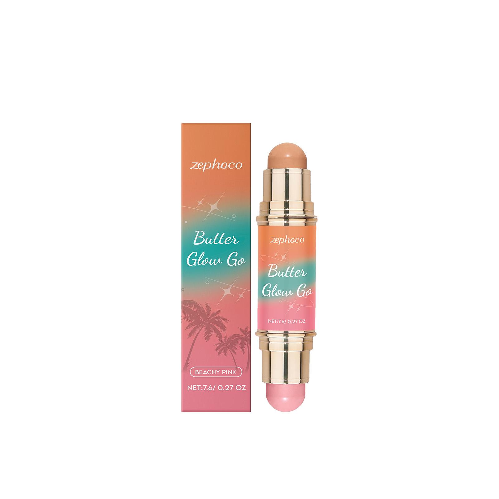 ZEPHOCO Multi-purpose Contour Stick, Portable Daily Contour Blush, Soft Mist Makeup Effect, Dual-ended Makeup Touch Up Stick light brown and light pink