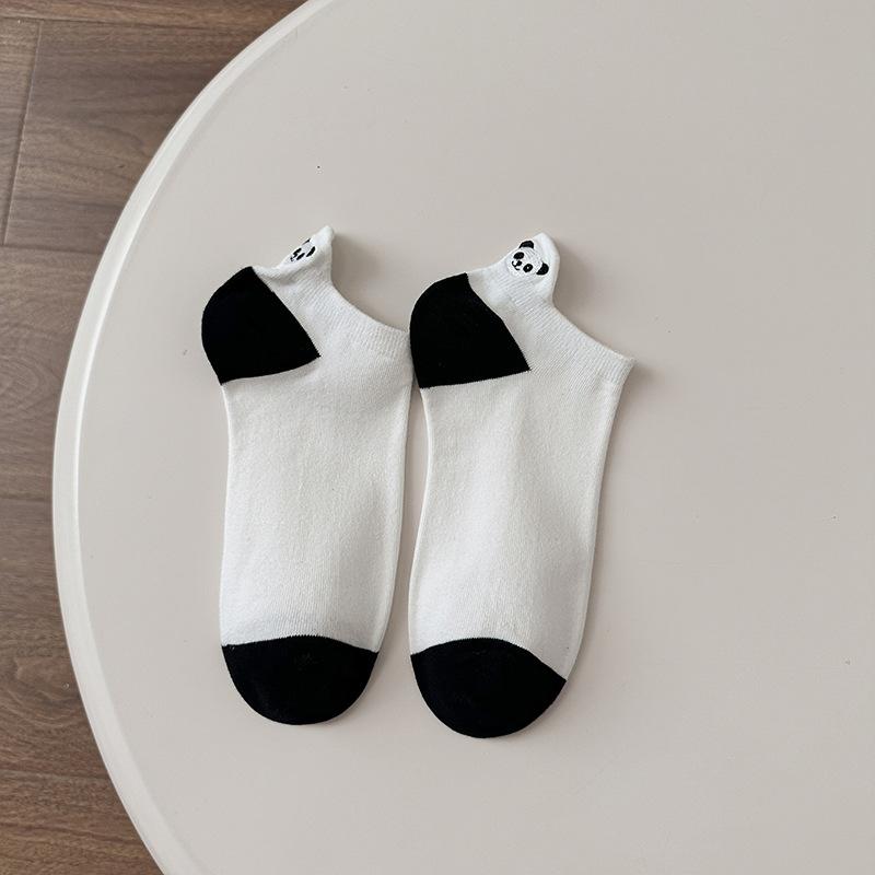 Damen Socken Bestickt Cartoon Panda Frühling/Sommer Low-Top Flachmündig Rutschfest Baumwolle Socken Mehrfarbig Kurzbein Damen Bootssocken