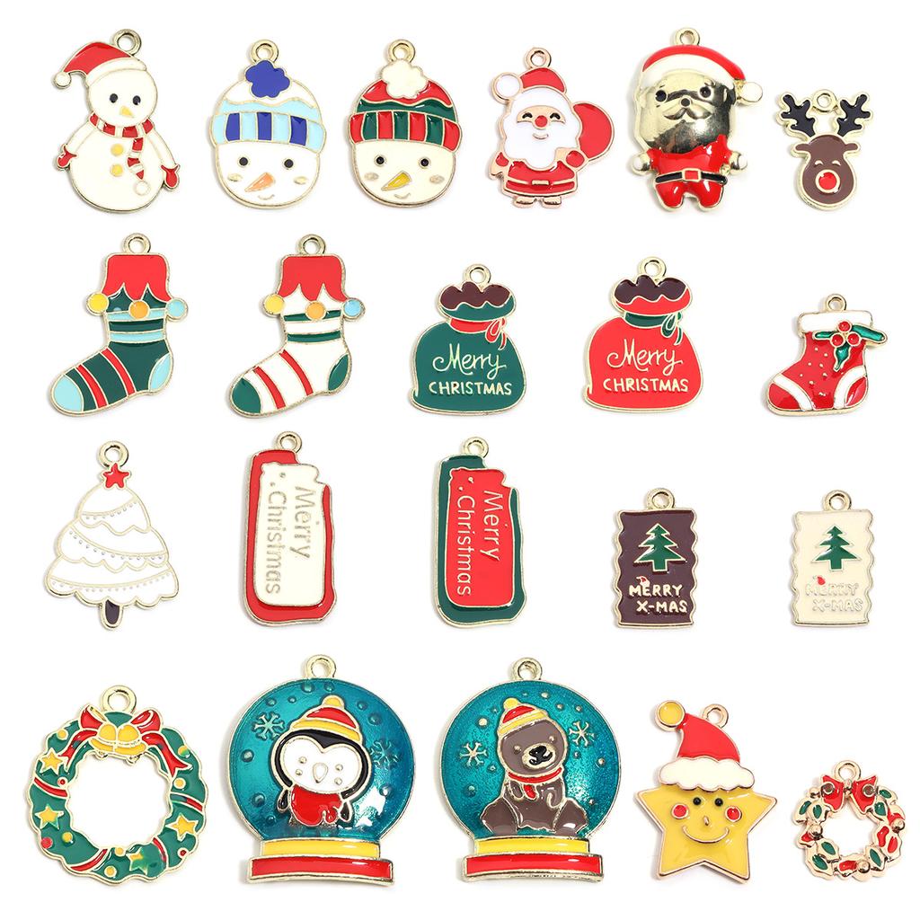 10-20pcs/lot Christmas Series Alloy Enamel Cute Pendant Santa Claus Elk Snowman Shape Charms For DIY Bracelet Necklace Accessory
