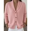 Damen S Strick Cardigan V-Ausschnitt Knopf Langarm Locker Faul Stil Einfarbig Pullover