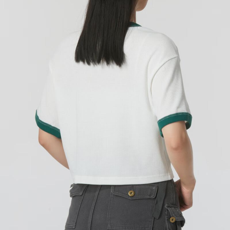 Adidas Originals Color Block Cropped V-Neck T-Shirt Women Tops White JI7239