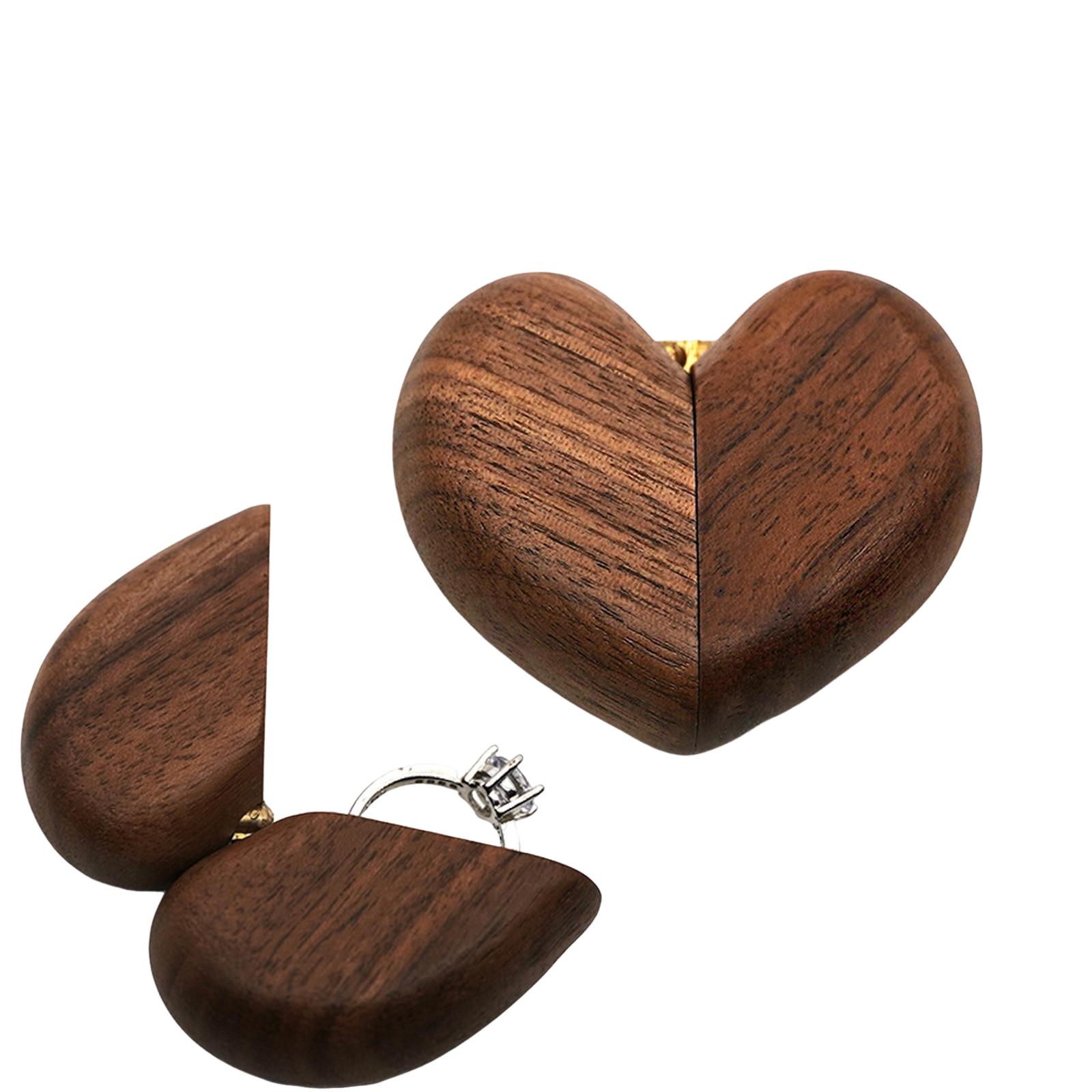 

Black Walnut Ring Box In Heart Shape, Proposal And Engagement Jewelry Box One Size