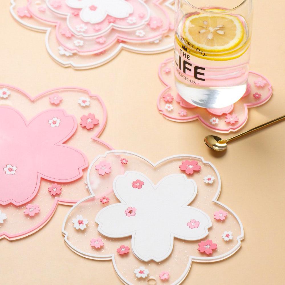 Cherry Blossom Heat Insulation Pad Dining Table Mat Anti-skid Cup Pads Non-slip Coaster Home Decor Kitchen Accessories Tableware