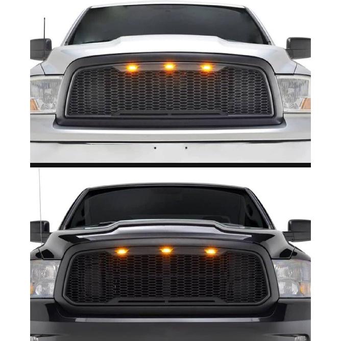 Amber LED Lights 3PCS Front Grille Raptor Lamps Car Accessories With Harness And Fuse, Compatible With 2004- For-D F150 & 2013-2018 Ram 1500 Raptor