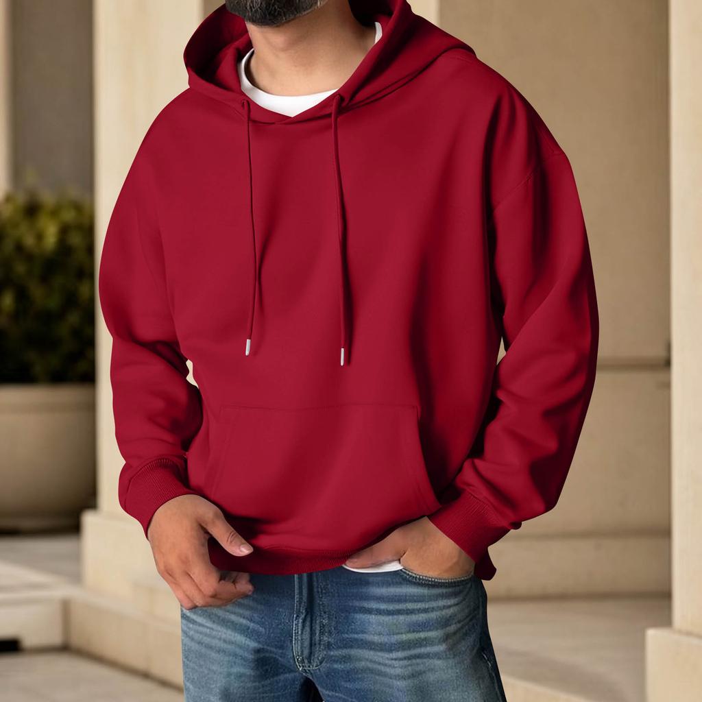 Men's Color Hooded Long Sleeve Sweatshirt with Pocket for Casual Sports and Daily Wear