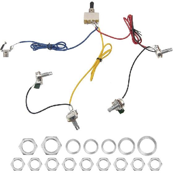 1Pcs Yootones Guitar Wiring Harness Set Prewired 500K Pots 3 Way Toggle Switch Wiring Harness Kit with 6.35 Output Compatible with Electric Guitar Black hat