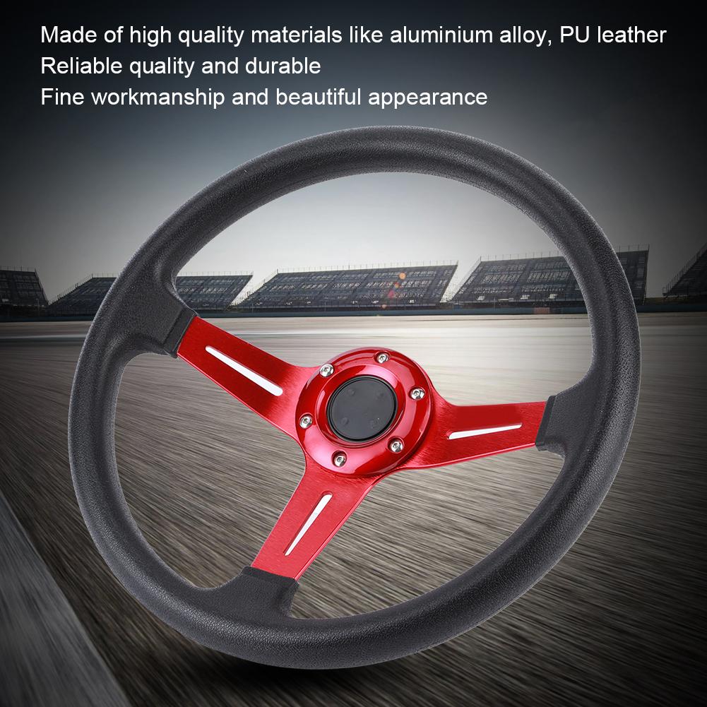 14in Universelles Auto Lenkrad PU Leder Aluminiumlegierung WHupenknopf ModifiziertRot