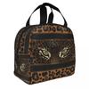 Custom Brown Animal Leopard Print Insulated Lunch Bags for Women Leopard Eyes Portable Cooler Thermal Food Lunch Box Children