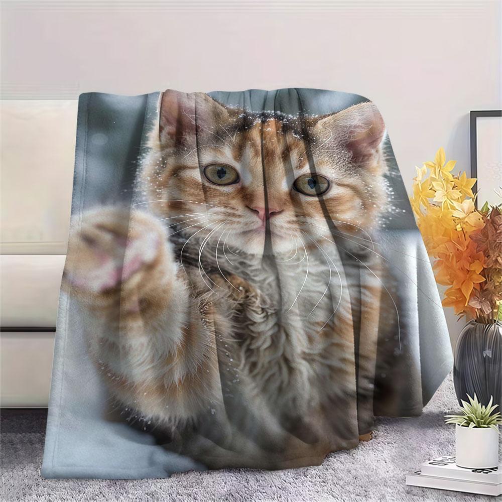 1 Stück Haustierkatzen-Aufdruck Flanelldecke, Hohe Qualität, Bequem für alle Jahreszeiten, Heimdekoration, Wärme und Komfort, Perfekt für Weihnachtsgeschenke