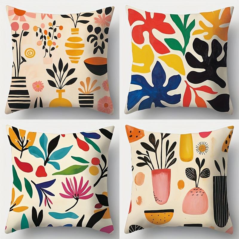 Matisse Inspired Floral Throw Pillow Covers, Abstract Botanical Plant Print Cushion Cases, Boho Decor For Bedroom Living Room Peach skin 18*18(CM)-1Pcs