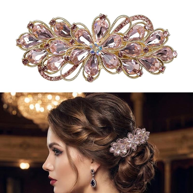 Elegante Fermaglio per Capelli con Strass da 8 cm per Donna Barrettes Decorate con Strass in Lega di Zinco per Acconciature Raccolte e Code di Cavallo