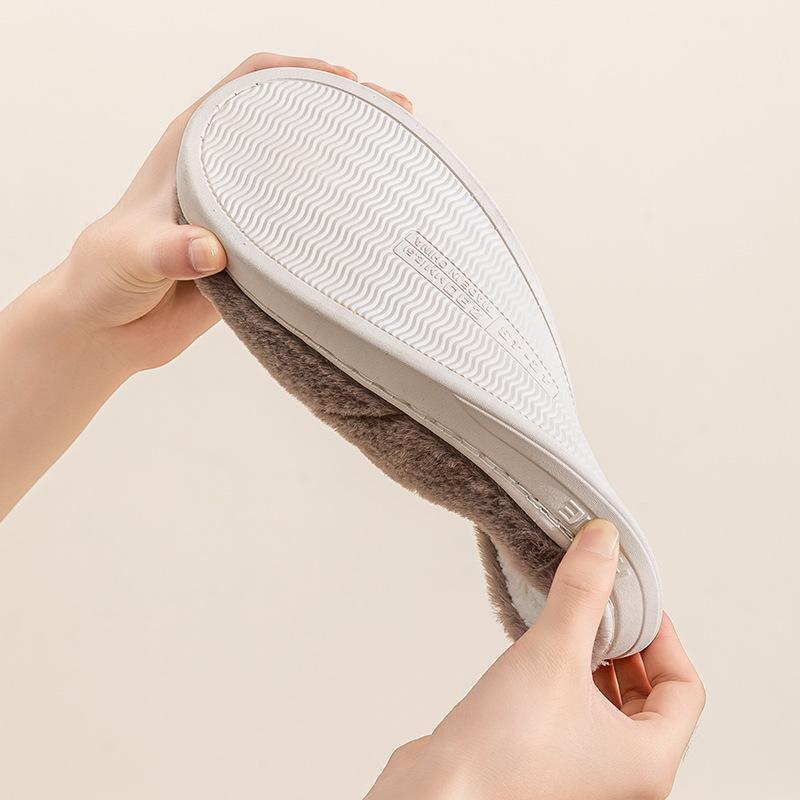 Alphabet cotton slippers autumn and winter velvet couple indoor home hair slippers cotton mop household