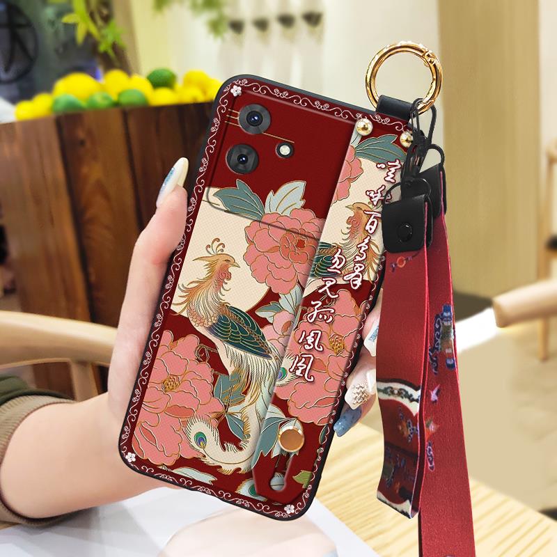 Kickstand Back Cover Phone Case For Cubot Note21 Lanyard Chinese Style Elderly Lady Fashion Phone Holder For Mom Durable