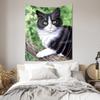 Elegant CowPatterned Cat Tapestry Black  White  Green Leaf Background Ideal Home Decor