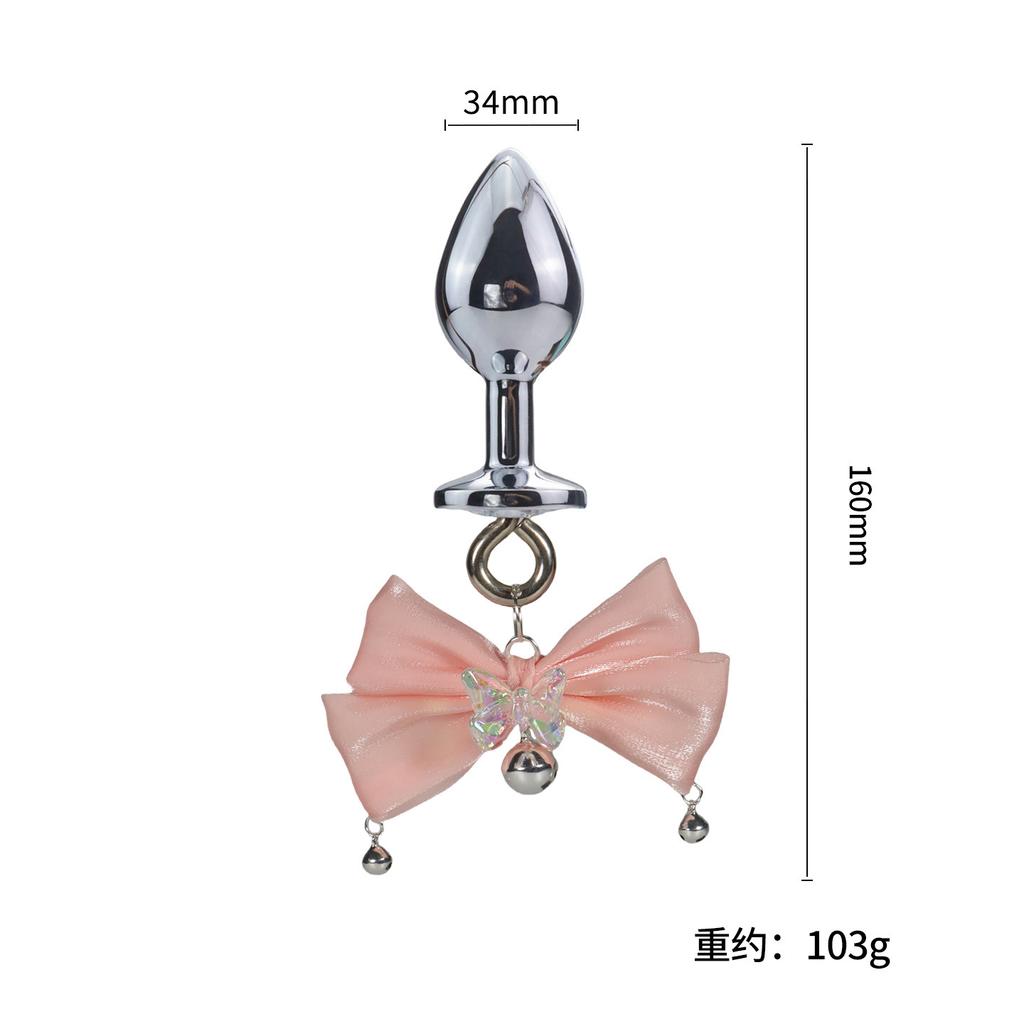 Sexy Aurora Bowknot BDSM Set Non-Piercing Nipple Clamps with Butt Plug Long Chain Dangle Bell Heart Adult Roleplay Lingerie Jewe