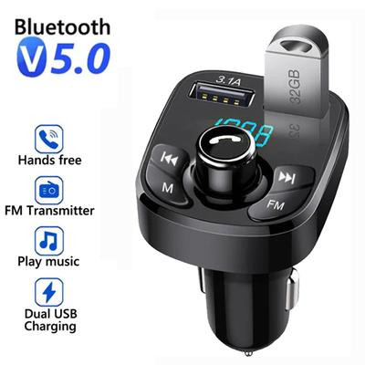 Samochodowy zestaw głośnomówiący kompatybilny z Bluetooth 5.0 nadajnik FM zestaw samochodowy modulator MP3 odtwarzacz głośnomówiący odbiornik audio 2 szybka ładowarka USB
