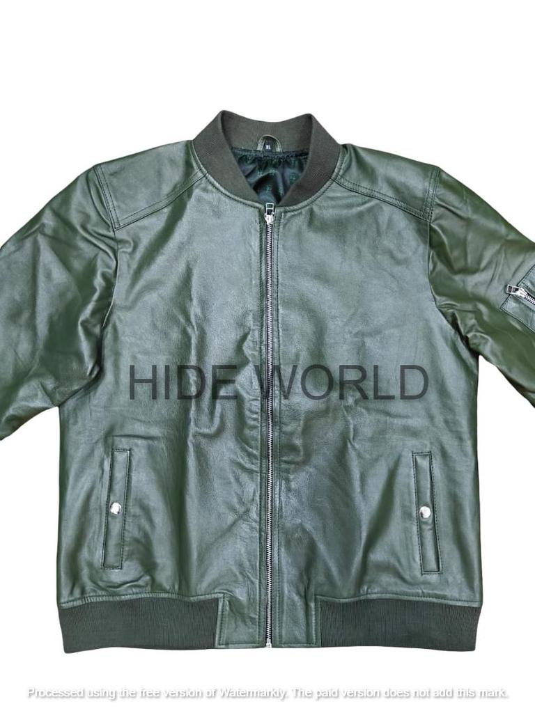 Genuine Leather Olive Green Men's Jacket Soft Lambskin Bomber Biker Casual Wear