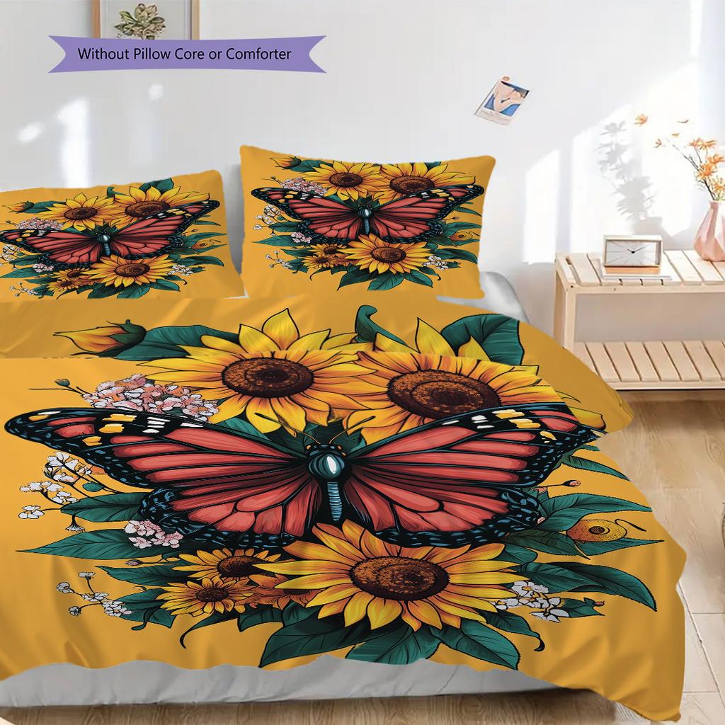 Flowers and Insects Pattern Bedding Quilt Set Quilt Cover Pillowcase Home Decoration Birthday Gift (1 * duvet cover + 2 * pillowcase, without core)