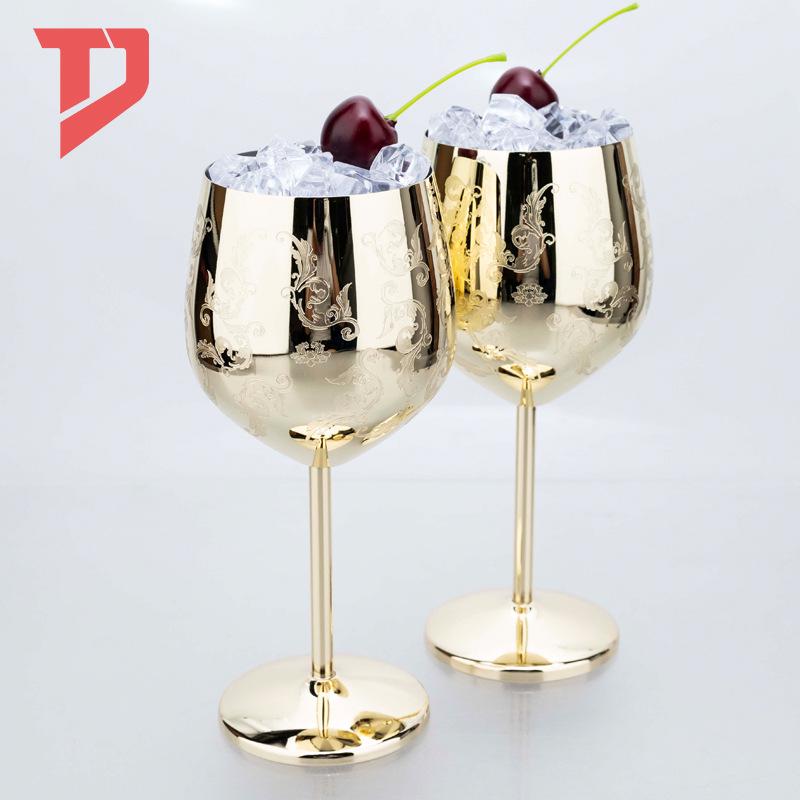 Elegant European Stainless Steel Etched Wine and Champagne Glasses