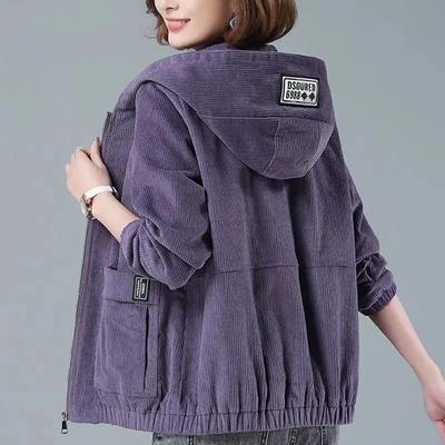Kadife Kısa Mont Kadın İlkbahar Sonbahar Kore Gevşek Katı Kapşonlu Ceket Moda Rahat Kadın Fermuarlı Mont